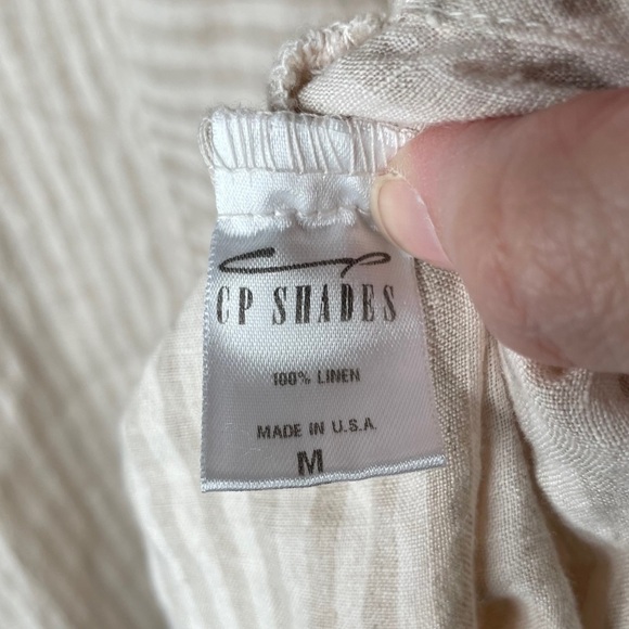 CP Shades Striped 100% Linen Asymmetrical Hem Dress Size Medium White Tan - Picture 9 of 10